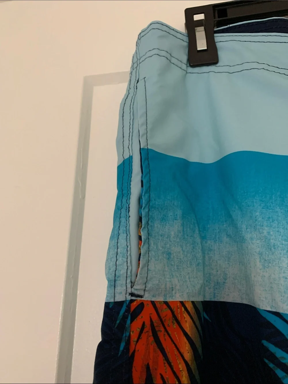 burnside Light Blue & Navy Tropical Leaf Swim Trunks